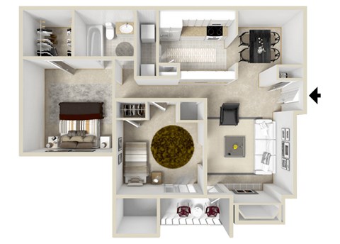Floor plan for 2 beds, 1 bath, 950 sqft